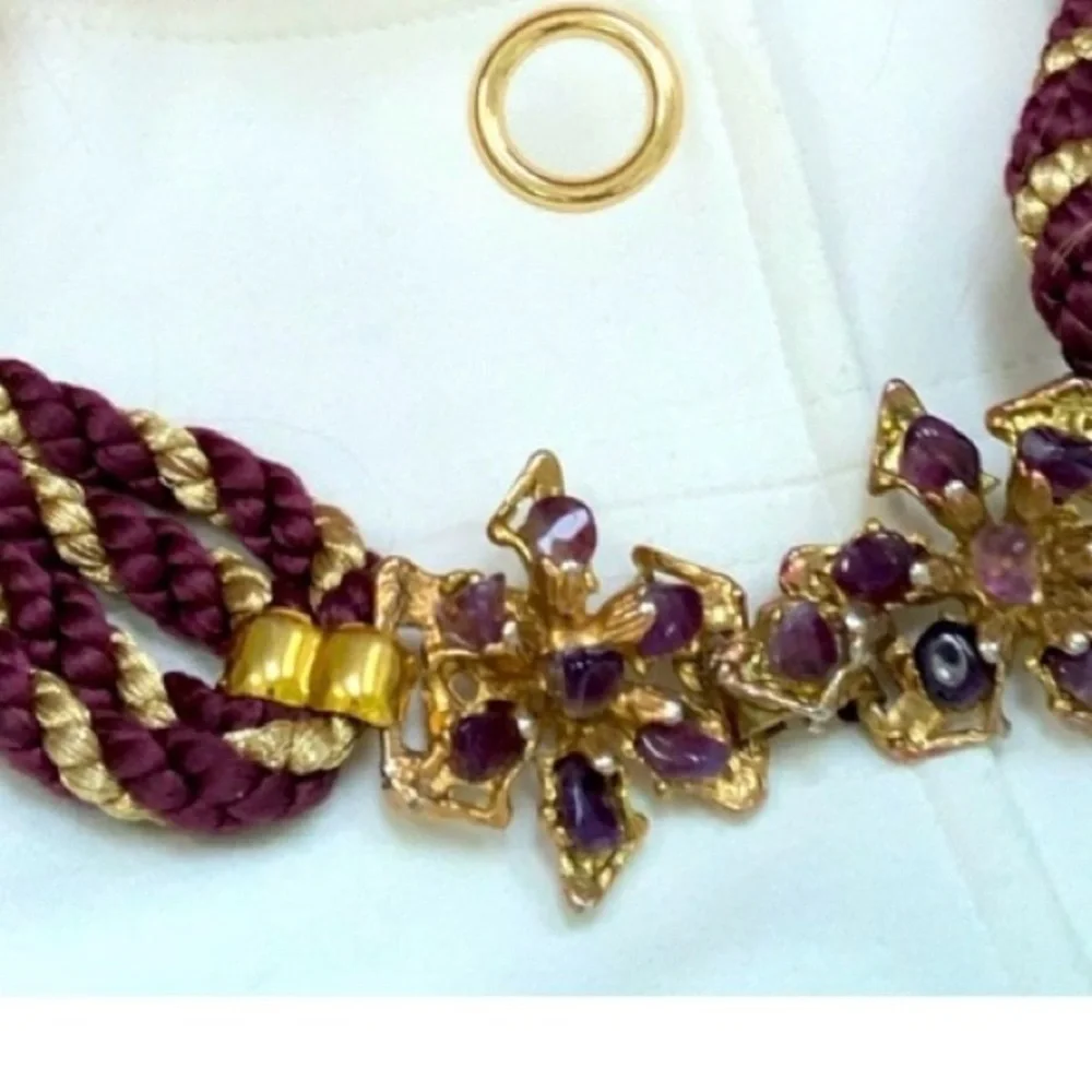 Vintage Jeweled Statement Belt or Necklace /Collar Purple Gold Franklab Designer